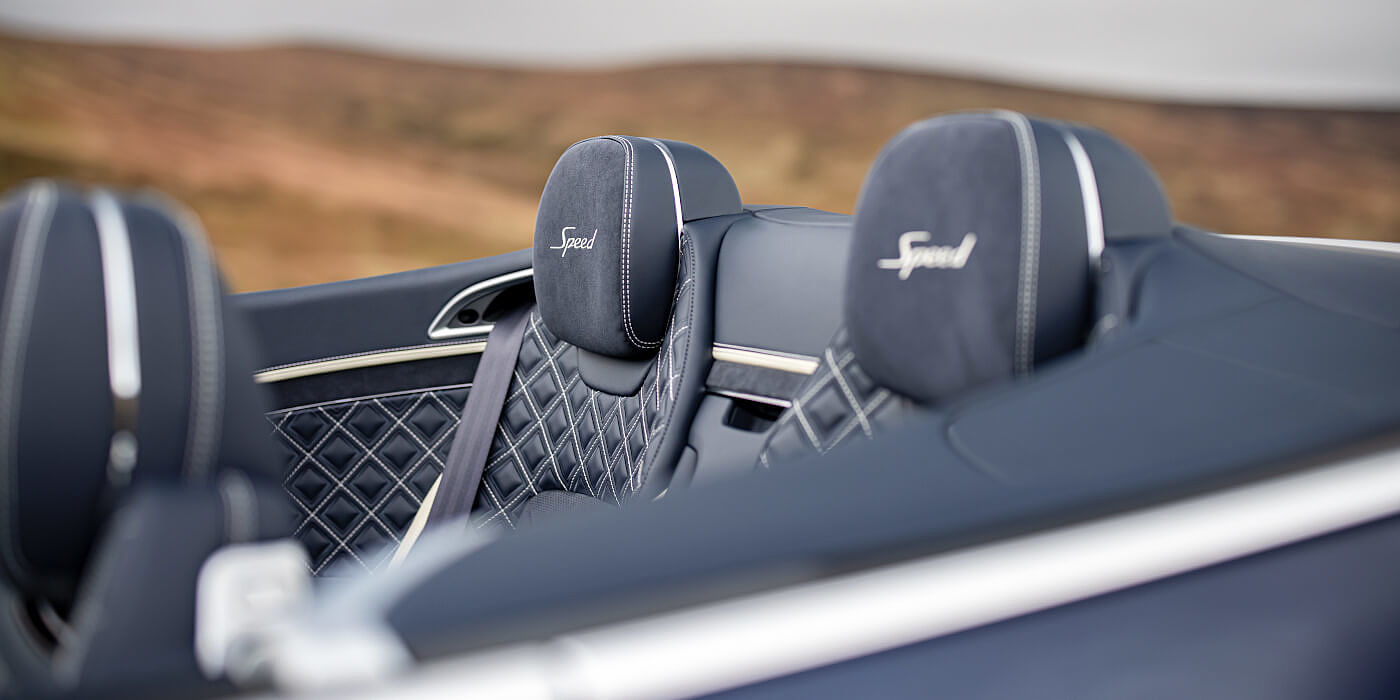Bentley Antwerp Bentley Continental GTC Speed convertible rear interior in Imperial Blue and Linen hide