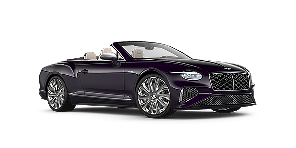 Bentley Antwerp Bentley New Continental GTC Mulliner convertible front three quarter view in Damson paint with 22 inch Mulliner painted and polished wheel