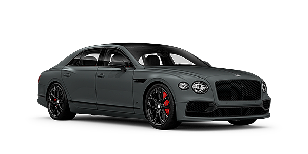 Bentley Antwerp Bentley Flying Spur S front side angled view in Cambrian Grey coloured exterior. 