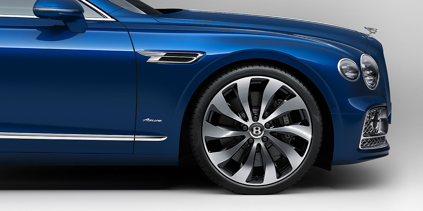 Bentley Antwerp Bentley Flying Spur Azure sedan side close up in Sequin Blue paint with Azure badge