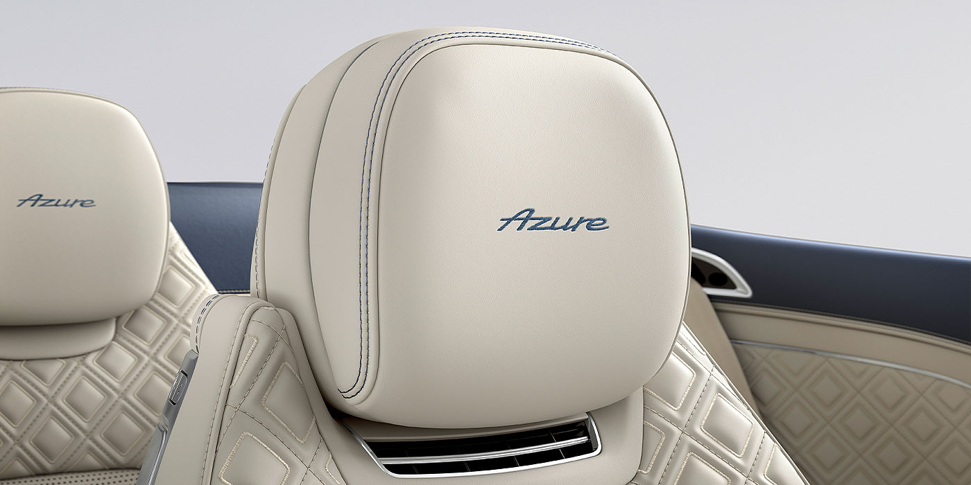 Bentley Antwerp Bentley Continental GTC Azure convertible seat detail in Linen hide with Azure emblem
